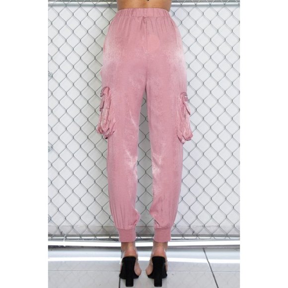 🎉High Waist Pink Joggers with Pocket Detail - Picture 2 of 3
